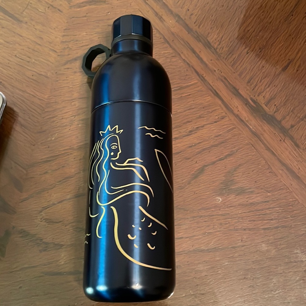 STARBUCKS Metal Bottle/Thermos Navy Blue with Gold Siren Logo